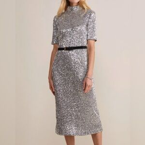NWT Vineyard Vines Silver Stretch Sequin Midi Dress
Size XXS
